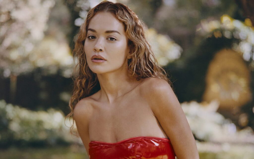 Woman in red dress outdoors
